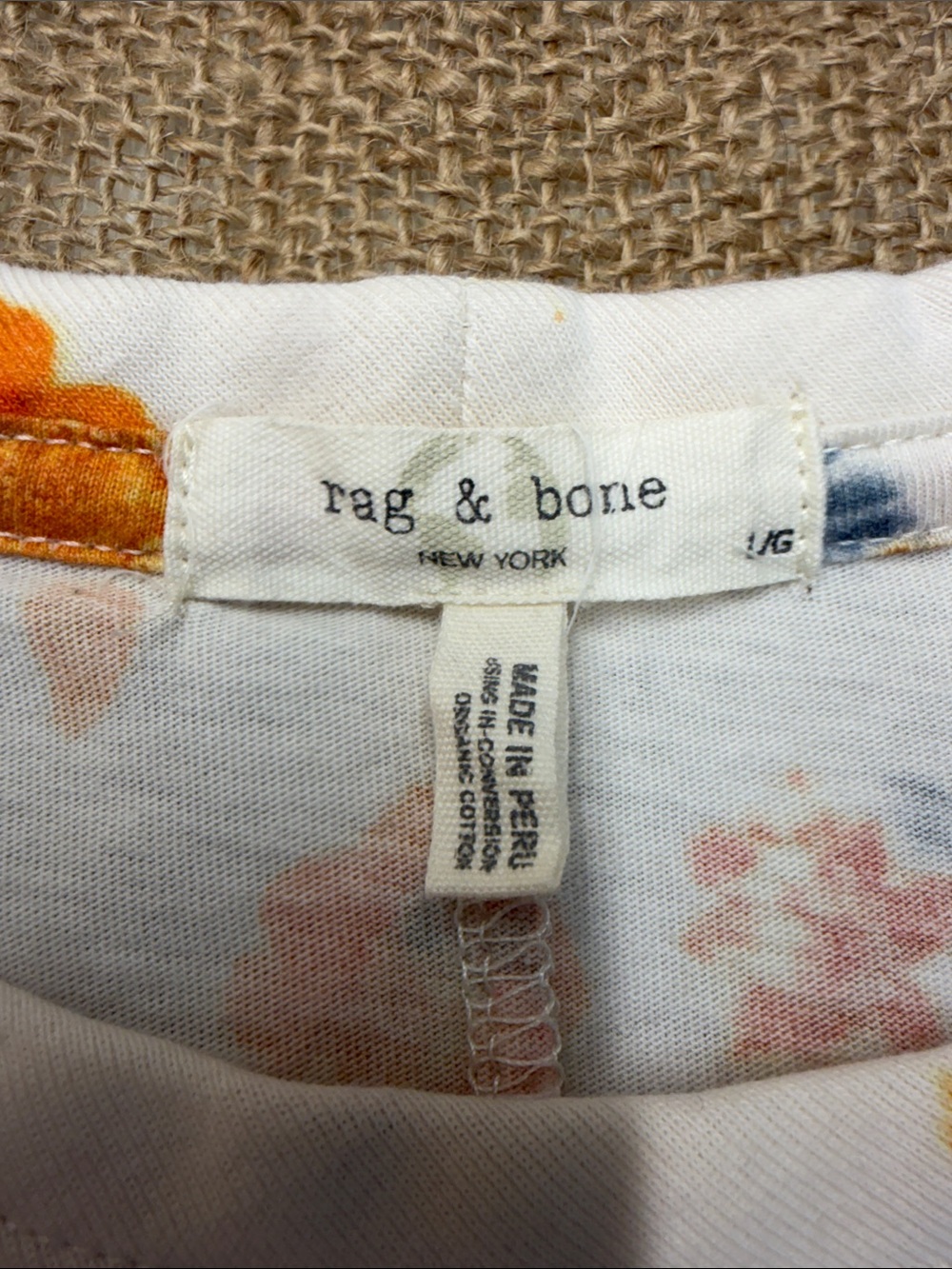 rag & bone All Over Poppy Floral Pima Cotton Jersey Tee White Orange Sz L - Picture 2 of 12